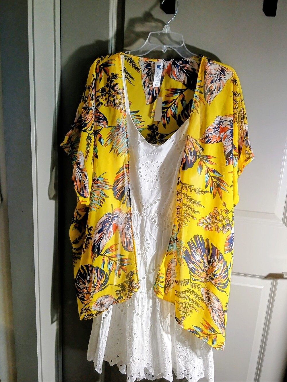 Versatile Yellow Tropical Print Kimono Shawl Cover-Up One Size
